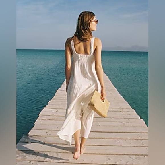 JCrew Airy Gauze Dress Womens Size Large White CI269 Tiered Cottagecore - Picture 9 of 9